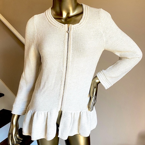 Lilly Pulitzer Sweaters - RARE Lilly Pulitzer Woman’s L Cream & Metallic Gold Knit Zip Up Sweater Jacket